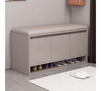 Banco de zapatos ajustable con cojines de espuma gruesa de cuero ecológicos y estantes resistentes, almacenamiento de entrada, color caqui (100 x 35 x 46 cm)