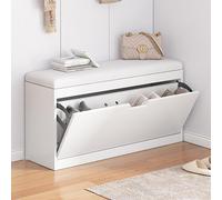 Banco de zapatos blanco con cojín, asiento de almacenamiento para entrada, compartimento abierto, estable para pasillo y dormitorio, 80 x 17 cm, muebles elegantes y funcionales para el hogar