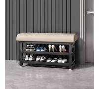 Banco de zapatos compacto blanco de 80 cm, organizador de almacenamiento para entrada, elegante zapatero con contenedor para dormitorio, sala de estar, balcón, diseño funcional para organización del