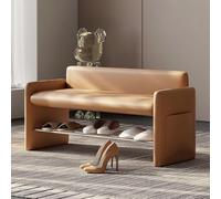 Banco de zapatos con almacenamiento, construcción de madera maciza, zapatero de 2 niveles, asiento tapizado de poliuretano, respaldo, ideal para entrada o sala de estar