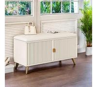 Banco de zapatos con asiento acolchado, muebles de entrada con 2 puertas y estantes ajustables, solución de almacenamiento oculto para zapatos para pasillo y vestíbulo