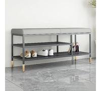 Banco de zapatos con marco de metal, asiento de almacenamiento para entrada, elegante zapatero de 2 niveles, taburete ligero de lujo, perfecto para dormitorio o pasillo para decorar tu calzado de
