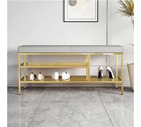 Banco de zapatos con marco de metal, asiento de almacenamiento para entrada, elegante zapatero de 2 niveles, taburete ligero de lujo, perfecto para dormitorio o pasillo para decorar tu calzado de