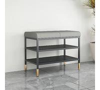 Banco de zapatos con marco de metal, asiento de almacenamiento para entrada, elegante zapatero de 2 niveles, taburete ligero de lujo, perfecto para dormitorio o pasillo para decorar tu calzado de