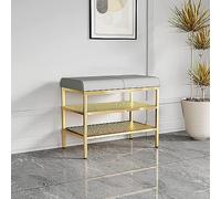 Banco de zapatos con marco de metal, asiento de almacenamiento para entrada, elegante zapatero de 2 niveles, taburete ligero de lujo, perfecto para dormitorio o pasillo para decorar tu calzado de
