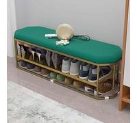 Banco de zapatos de 2 niveles con asiento acolchado, estante de almacenamiento de zapatos de entrada, estantes de metal, solución de almacenamiento de calzado que ahorra espacio para la entrada del
