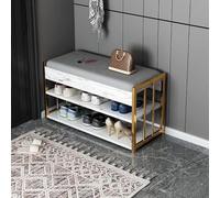 Banco de zapatos de 2 niveles con cojín, asiento de almacenamiento versátil para pasillo, sala de estar, dormitorio, 60 x 30 x 45 cm, diseño elegante y funcional
