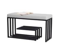 Banco de zapatos de 3 niveles con almacenamiento de metal negro para entrada, asiento tapizado, ideal para dormitorio y pasillo, elegante zapatero con parte superior acolchada