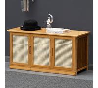 Banco de zapatos de bambú con almacenamiento de 2 niveles, diseño rústico estable para pasillo y dormitorio, elegante zapatero con puertas, muebles que ahorran espacio