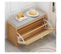 Banco de zapatos de bambú con cajones de ratán que ahorra espacio para entrada, gabinete delgado de almacenamiento de zapatos (color madera, 50 x 25 x 45 cm)