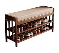 Banco de zapatos de bambú de 3 niveles con cojín, almacenamiento estrecho en la entrada para pasillo, sala de estar o dormitorio, zapatero estable al final de la cama, elegante y funcional