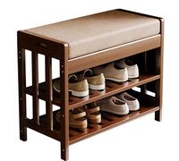 Banco de zapatos de bambú de 3 niveles con cojín, estante de almacenamiento de entrada para pasillo y sala de estar, banco versátil al final de la cama, elegante zapatero, 19.7 pulgadas de largo