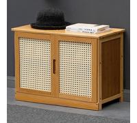 Banco de zapatos de bambú para entrada, 2 estantes, almacenamiento estable con puertas, estilo rústico para pasillo, dormitorio y muebles de entrada y elegante nizer