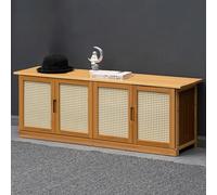 Banco de zapatos de bambú para entrada, resistente, almacenamiento de 2 niveles con puertas, estilo rústico, ideal para dormitorio y pasillo