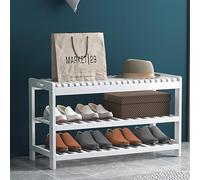 Banco de Zapatos de bambú Resistente, Banco Zapatero con Asiento Grande, Mueble Zapatero con Banco con Estante Inferior de Rejilla, Ideal para Entrada, Dormitorio, Sala de Estar(White,80*28*47cm/31*11