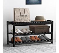 Banco de Zapatos de bambú Resistente, Banco Zapatero con Asiento Grande, Mueble Zapatero con Banco con Estante Inferior de Rejilla, Ideal para Entrada, Dormitorio, Sala de Estar(Black,80*28*47cm/31*11