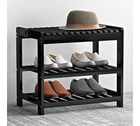 Banco de Zapatos de bambú Resistente, Banco Zapatero con Asiento Grande, Mueble Zapatero con Banco con Estante Inferior de Rejilla, Ideal para Entrada, Dormitorio, Sala de Estar(Black,50*28*47cm/20*11