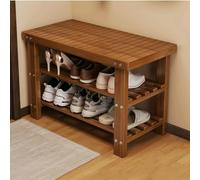 Banco de zapatos de entrada con estante de almacenamiento de 2 niveles, diseño que ahorra espacio, práctico y compacto, ideal para pasillo, sala de estar, dormitorio, acabado de nogal, 60 cm