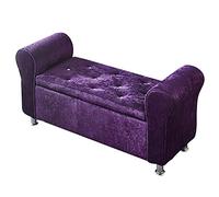Banco de zapatos de entrada de terciopelo de felpa con almacenamiento, otomana copetuda de lujo para sala de estar, color morado, 100 x 40 x 40 cm