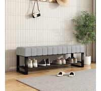 Banco de zapatos de entrada tapizado con marco de metal, almacenamiento de zapatos de 2 niveles con cojín para sala de estar, pasillo (60 x 32 x 45 cm A)