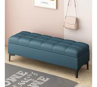 Banco de zapatos de lujo - otomana de almacenamiento de piel sintética, reposapiés tapizado con bisagra de seguridad para dormitorio, sala de estar, entrada, color: azul, tamaño: 120 x 40 x 40 cm