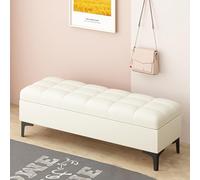 Banco de zapatos de lujo - otomana de almacenamiento de piel sintética, reposapiés tapizado con bisagra de seguridad para dormitorio, sala de estar, entrada, color: beige, tamaño: 120 x 40 x 40 cm