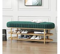 Banco de zapatos de lujo para entrada, moderno zapatero de metal tapizado de terciopelo, elegante asiento de almacenamiento, muebles decorativos para sala de estar, diseño que ahorra espacio