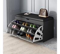 Banco de zapatos de madera con cojín, moderno almacenamiento de zapatos de entrada, mueble oculto, 100/80/60 x 30 x 51 cm, elegante solución de asiento de entrada, estante funcional para zapatos.