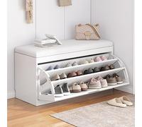 Banco de zapatos de madera con otomana de almacenamiento de cojín, elegante zapatero de entrada con almacenamiento oculto para pasillo y vestíbulo