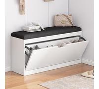Banco de zapatos de madera con otomana de almacenamiento de cojín, elegante zapatero de entrada con almacenamiento oculto para pasillo y vestíbulo