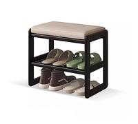 Banco de zapatos de madera maciza, asiento de almacenamiento para entrada, zapatero rústico de 3 niveles, reposapiés para zapatos, 45 x 30 x 42 cm, muebles de entrada negros