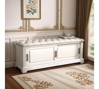 Banco de zapatos de madera maciza con asiento acolchado, puertas correderas, zapatero de entrada, no requiere instalación, almacenamiento elegante para zapatos y accesorios