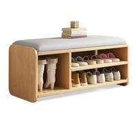 Banco de zapatos de madera maciza con asiento acolchado, taburete organizador de almacenamiento de entrada de 2 tiers para el dormitorio de la sala de estar del pasillo, taburete de cambio de bastidor