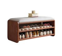 Banco de zapatos de madera maciza con asiento acolchado, taburete organizador de almacenamiento de entrada de 2 tiers para el dormitorio de la sala de estar del pasillo, taburete de cambio de bastidor
