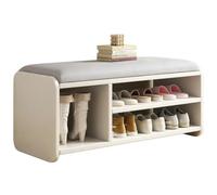 Banco de zapatos de madera maciza con asiento acolchado, taburete organizador de almacenamiento de entrada de 2 tiers para el dormitorio de la sala de estar del pasillo, taburete de cambio de bastidor