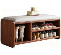 Banco de zapatos de madera maciza con asiento acolchado, taburete organizador de almacenamiento de entrada de 2 tiers para el dormitorio de la sala de estar del pasillo, taburete de cambio de bastidor