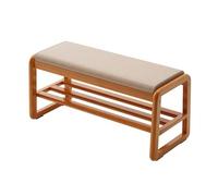 Banco de zapatos de madera maciza con asiento acolchado y estantes abiertos, banco de entrada para vestíbulo, dormitorio, pasillo, zapatero pequeño, 55/80/100 x 34 x 42 cm