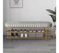 Banco de zapatos de metal dorado con almacenamiento tapizado en la entrada, zapatero que ahorra espacio para espacios pequeños, elegante nizer de entrada y solución de asiento