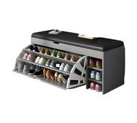 Banco de zapatos de piel sintética gris claro otomano de almacenamiento para zapatos, asiento de entrada, zapatero multifuncional y taburete cambiador, 80 x 30 x 51 cm