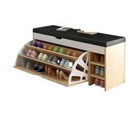 Banco de zapatos de piel sintética para almacenamiento de zapatos, asiento de entrada y zapatero de roble claro, 100 x 30 x 51 cm, muebles de entrada elegantes