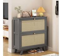 Banco de zapatos de ratán de doble capa, armario de almacenamiento ajustable con compartimentos ocultos, diseño inferior abierto para organización de entrada y ahorro de espacio