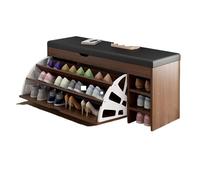 Banco de zapatos de roble salvaje con asiento de piel sintética, armario de almacenamiento otomano y zapatero, taburete para entrada y cambiador, elegante nizer (80 x 30 x 51 cm)