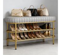 Banco de zapatos de tela de alta resiliencia, banco tapizado for zapatos con soporte de carga de 330 libras, asiento acolchado engrosado que no se deforma, marco de metal resistente, almacenamiento