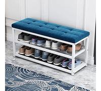 Banco de zapatos de terciopelo de 3 niveles con estante de almacenamiento de metal, taburete de entrada y cambiador, 90 x 45 x 30 cm, elegante reposapiés para pasillo, decoración moderna del hogar