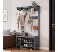 Banco de zapatos independiente con perchero, organizador de almacenamiento de madera para entrada, dormitorio, dormitorio