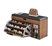 Banco de zapatos marrón con almacenamiento oculto para niños y adultos, tapizado de cuero, muebles de entrada, elegante zapatero, tamaño: 80 x 50 x 31 cm