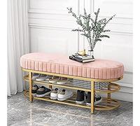 Banco de zapatos moderno de terciopelo con zapatero dorado, asiento cómodo y solución de almacenamiento para entrada, taburete rosa de alta calidad, 80 x 32 x 43 cm