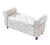 Banco de zapatos moderno de terciopelo para entrada, reposapiés otomano de felpa con brazos de almacenamiento, lujoso asiento tapizado para sala de estar, color blanco, 100 x 40 x 40 cm