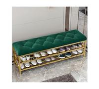 Banco de zapatos moderno de terciopelo, zapatero de metal de gran capacidad con asiento de felpa, elegante organizador de almacenamiento de entrada, color verde, estante de zapatos de 80 cm para