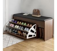Banco de zapatos moderno marrón con cajones abatibles de cuero y diseño independiente para almacenamiento de armario, entrada, 39 x 12 x 20 pulgadas